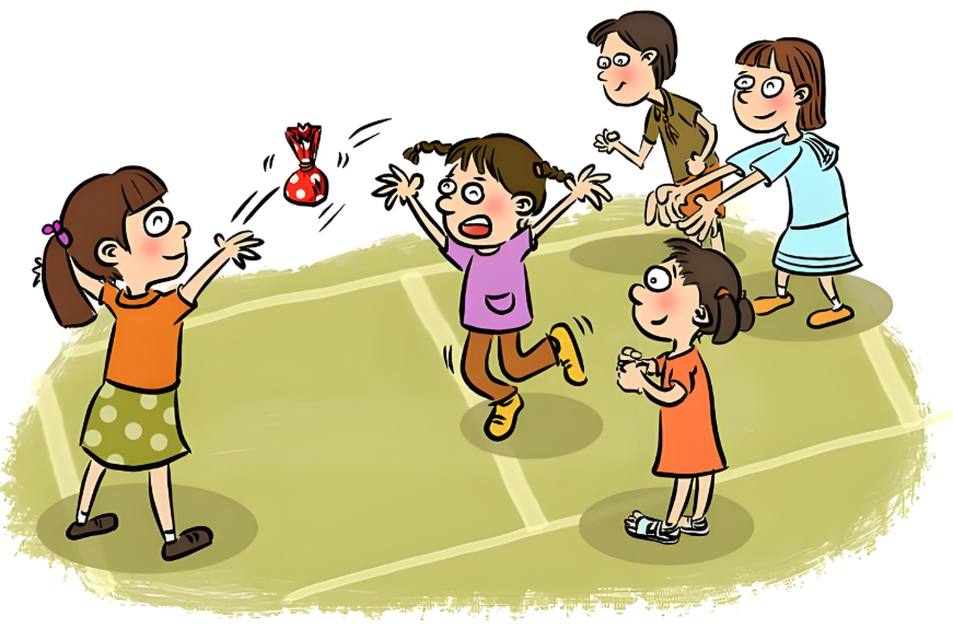 What are the benefits of the sandbag-throwing game for young children