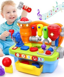 Musical Toddler Tool Bench Montessori Educational Toys with Sound Lights Effect Engineer Pretend Play Workbench
